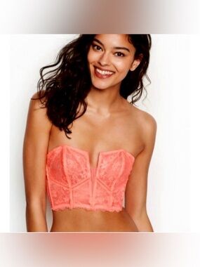 Victoria's Secret Dream Angels Lace Neon Orange Plunge Bustier